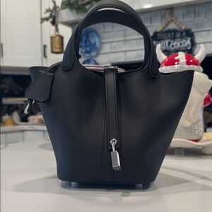 Mini Bucket Black Genuine Leather 18 CM,Picotin style